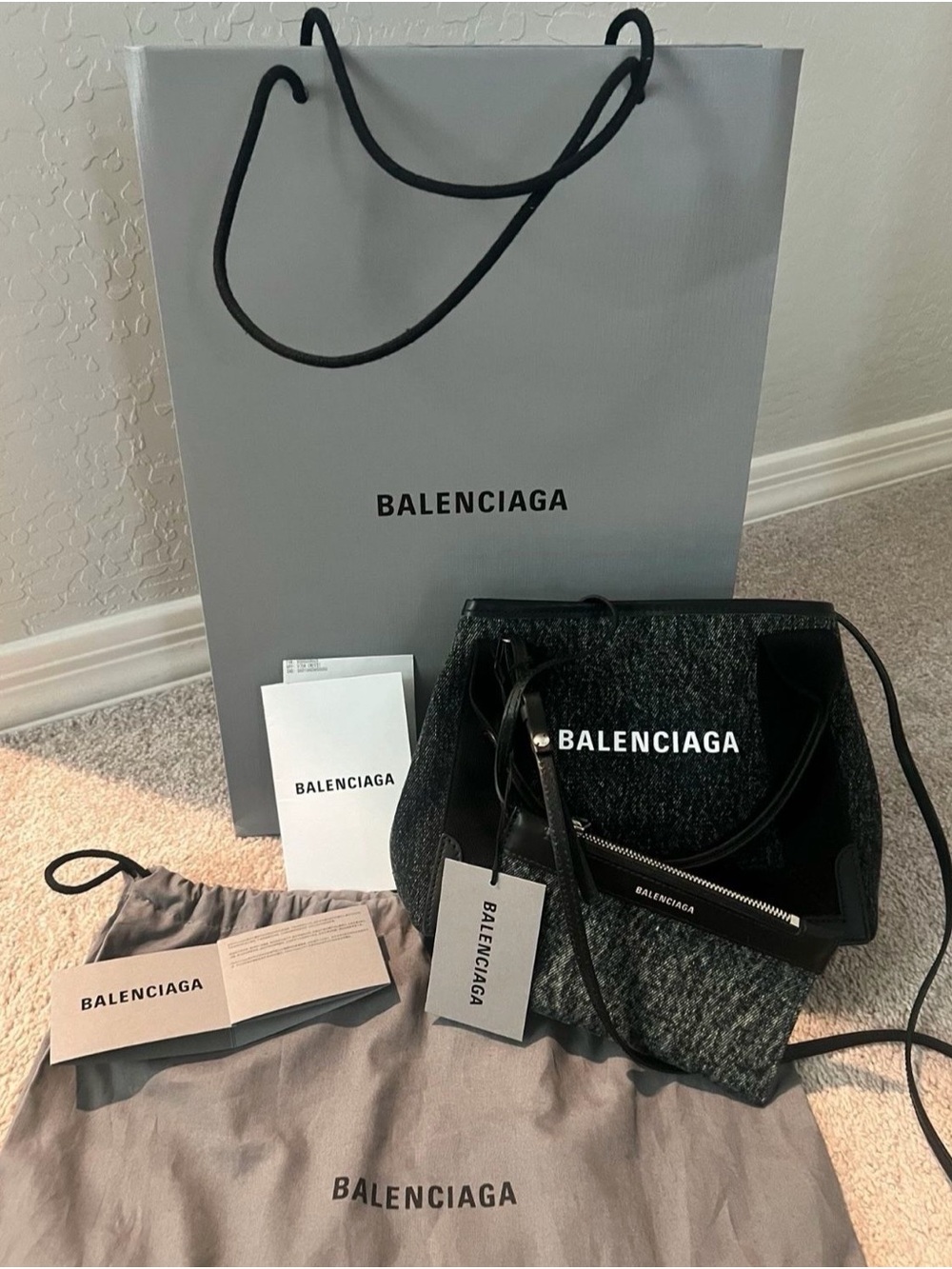 Balenciaga Black Textured Logo Shoulder Bag with Removable Pouch